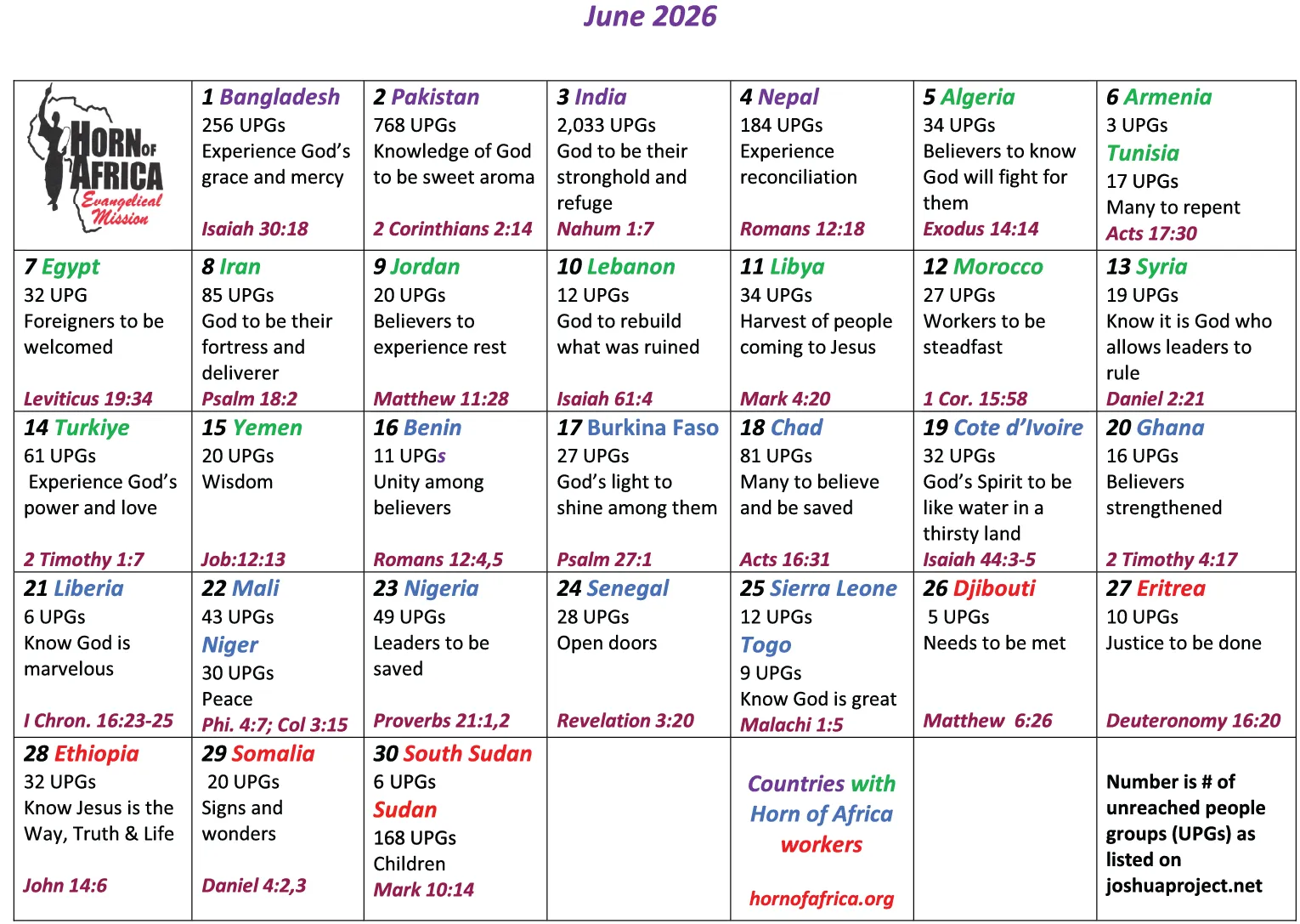 HOAM Website Prayer Calendar June 2026